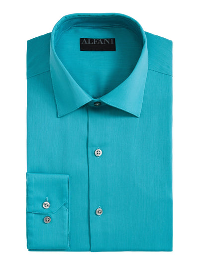 ALFANI Mens Turquoise Collared Classic Fit Moisture Wicking Dress Shirt S 14/14.5- 32/33