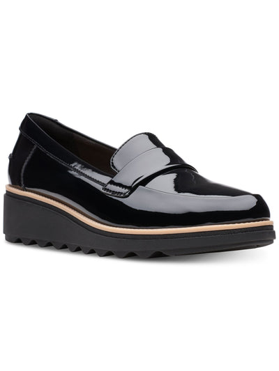 COLLECTION BY CLARKS Womens Black Contrast Stripe 1/2" Platform Strap Cushioned Sharon Almond Toe Wedge Slip On Leather Dress Loafers 6 M