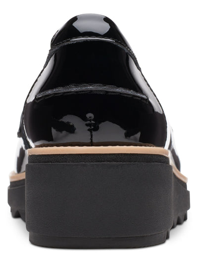 COLLECTION BY CLARKS Womens Black Contrast Stripe 1/2" Platform Strap Cushioned Sharon Almond Toe Wedge Slip On Leather Dress Loafers 6 M