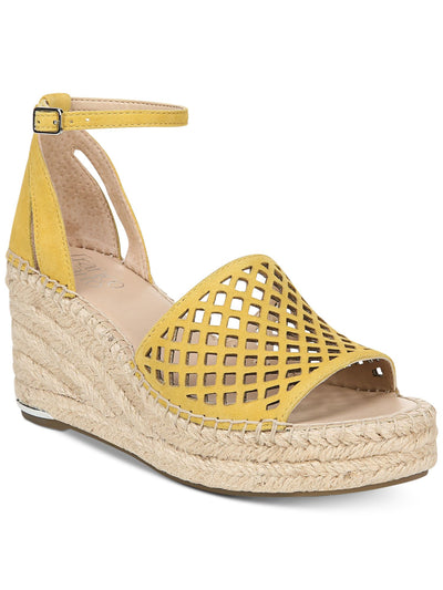 FRANCO SARTO Womens Yellow 1" Platform Padded Perforated Ankle Strap Calabria Round Toe Wedge Buckle Leather Espadrille Shoes 9 M