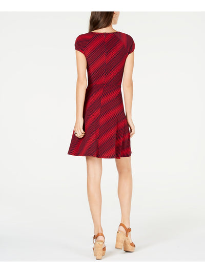 MICHAEL KORS Womens Red Cut Out Zippered Polka Dot Short Sleeve Jewel Neck Mini A-Line Dress XS