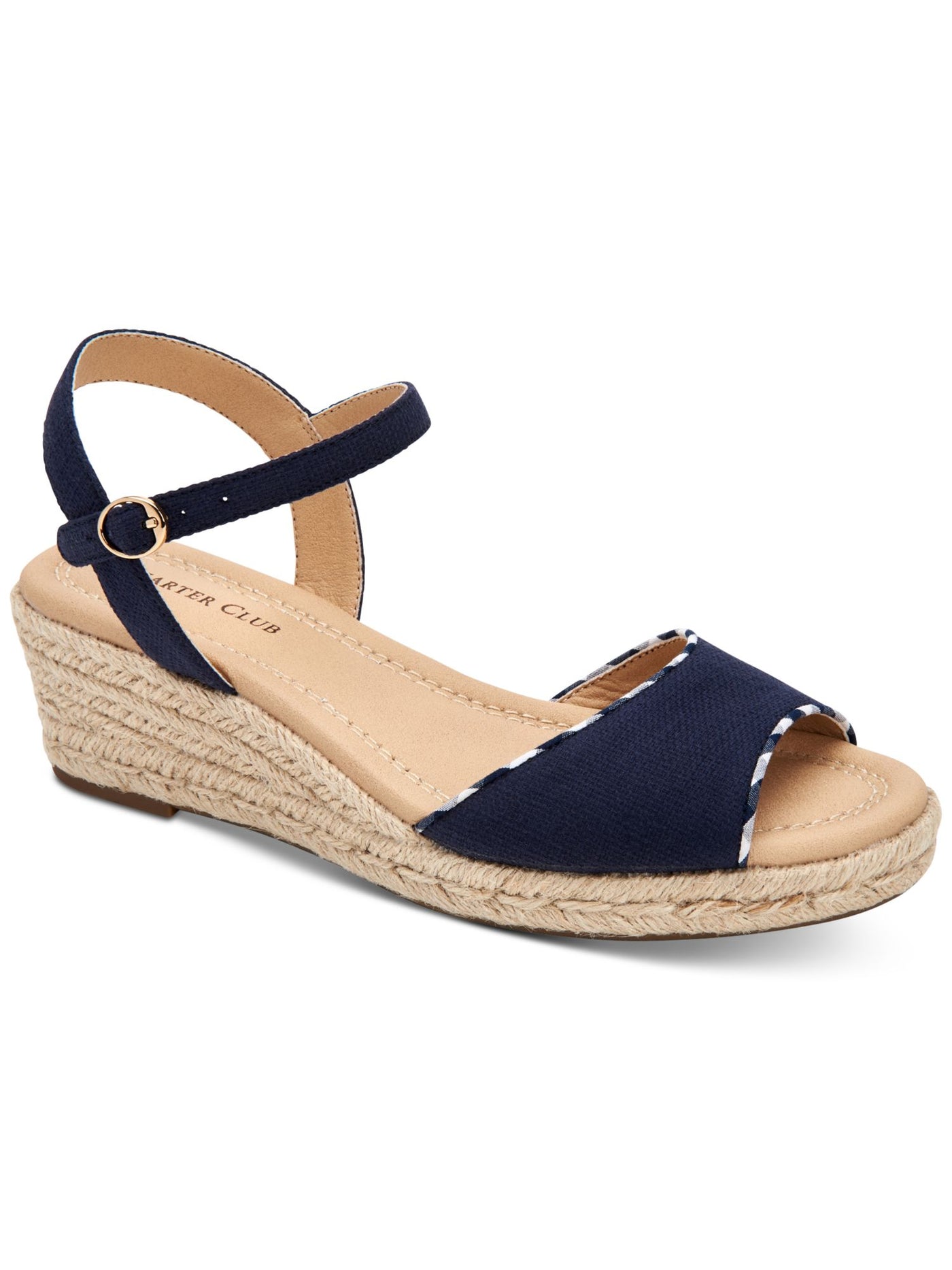 CHARTER CLUB Womens Navy 1/2" Platform Ankle Strap Strappy Luchia Round Toe Wedge Buckle Espadrille Shoes 11 M