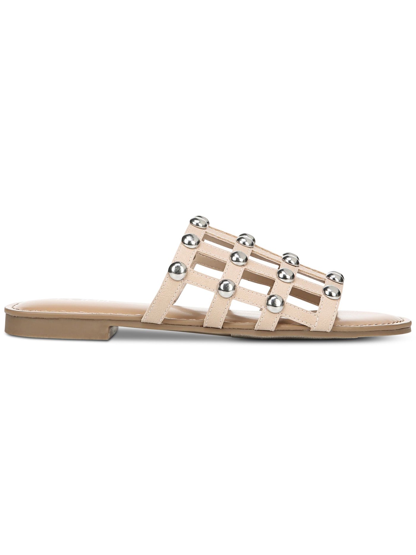 BAR III Womens Beige Gladiator Inspired Studded Pecanna Round Toe Slip On Slide Sandals Shoes 5.5
