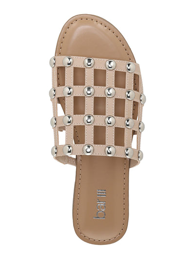 BAR III Womens Beige Gladiator Inspired Studded Pecanna Round Toe Slip On Slide Sandals Shoes 5.5