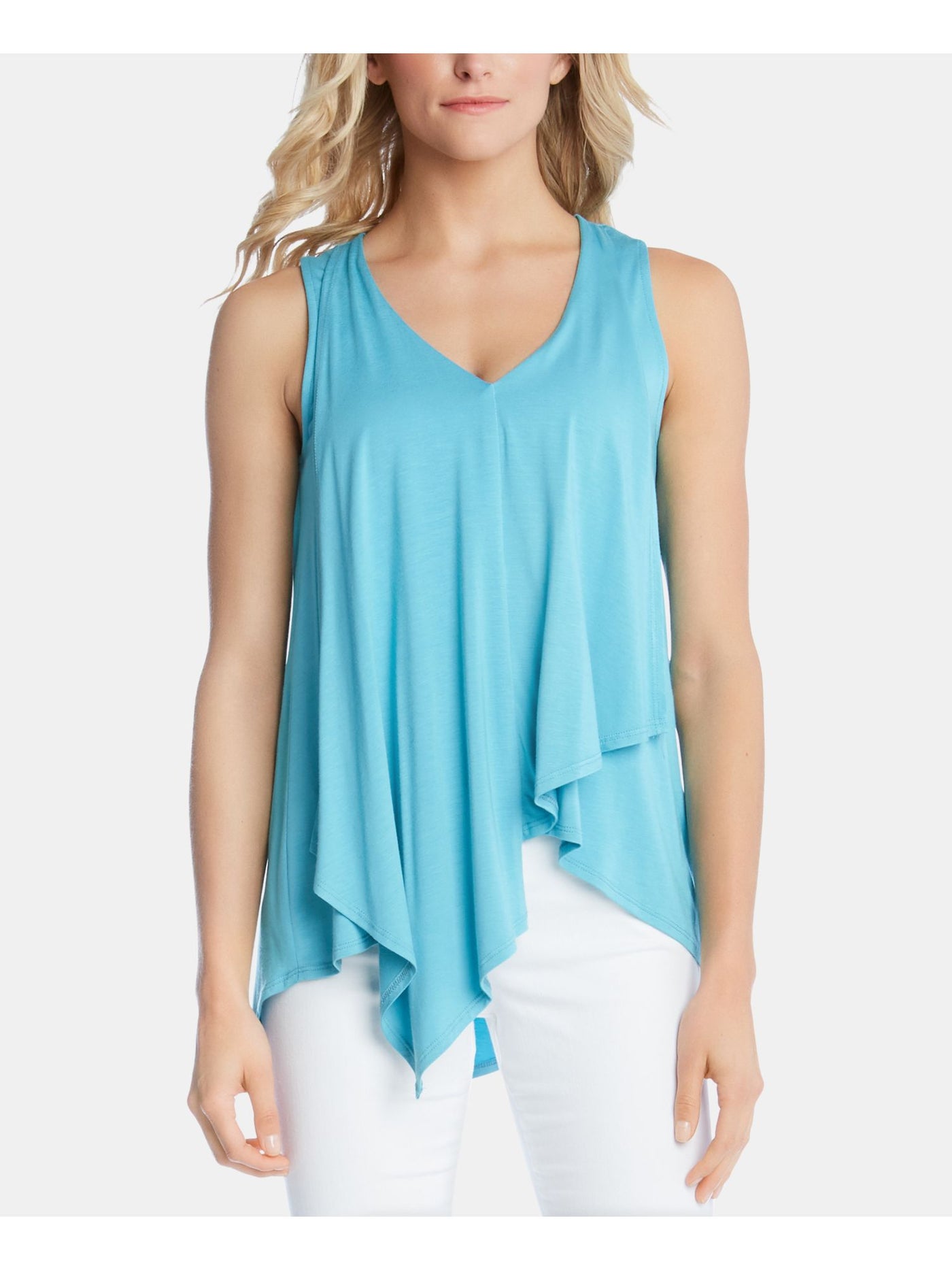 KAREN KANE Womens Aqua Sleeveless V Neck Tank Top XS