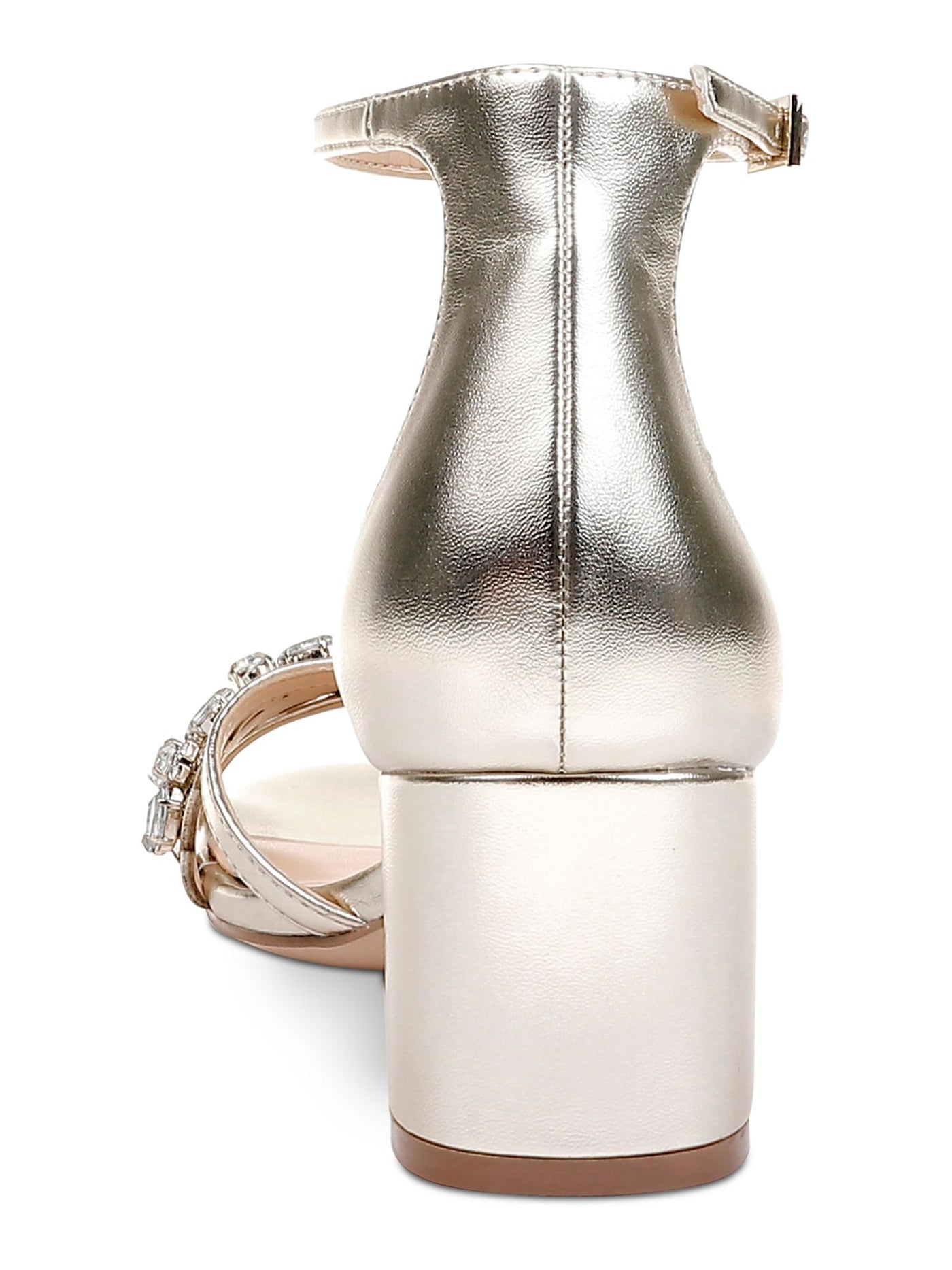 JEWEL BADGLEY MISCHKA Womens Gold Adjustable Ankle Strap Embellished Perforated Giona Round Toe Block Heel Buckle Dress Slingback Sandal 6 M