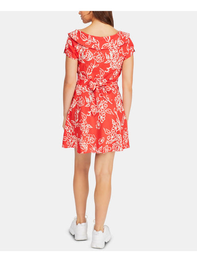 FREE PEOPLE Womens Coral Floral Short Sleeve V Neck Mini Party Sheath Dress 12