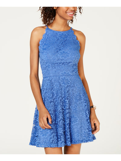 BCX DRESS Womens Blue Lace Sleeveless Halter Mini Cocktail Fit + Flare Dress Juniors 11