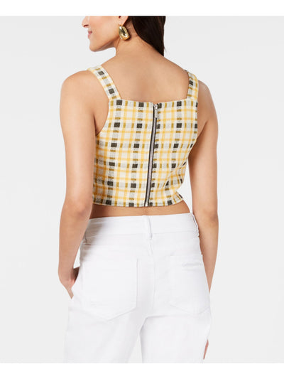 PROJECT 28 NYC Womens Yellow Check Sleeveless Square Neck Party Crop Top L