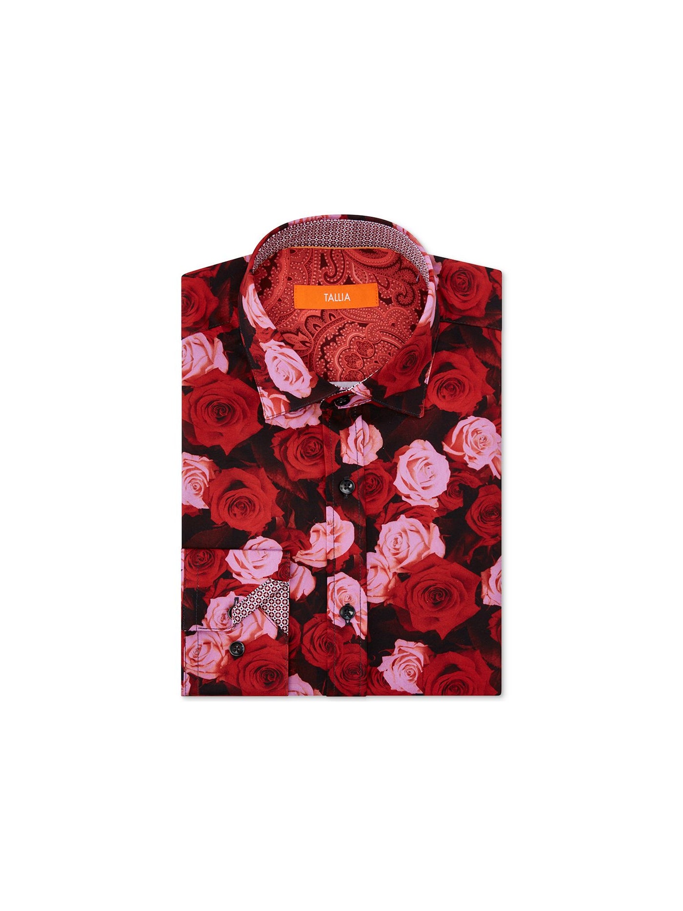 TALLIA Mens Red Floral Spread Collar Slim Fit Button Down Moisture Wicking Moisture Wicking Shirt L 16/16.5- 32/33