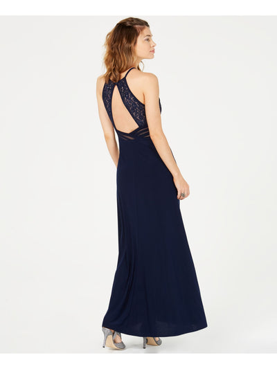 MORGAN & CO Womens Blue Lace Low Back Sleeveless Halter Full-Length Formal Pencil Dress Juniors 7