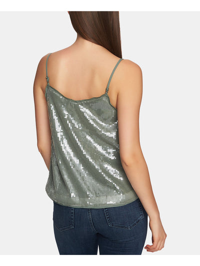 1. STATE Womens Green Sequined Spaghetti Strap V Neck Party Tank Top XS