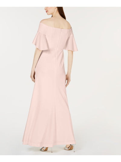 CALVIN KLEIN Womens Pink Ruffled Off Shoulder Full-Length Evening Sheath Dress 2