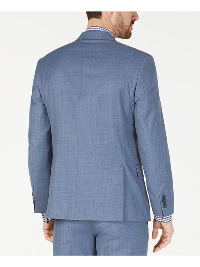 MICHAEL KORS Mens Navy Windowpane Plaid Wool Blend Suit Jacket 44R