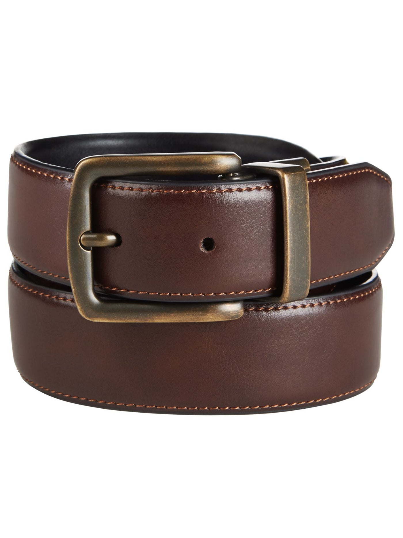 CLUBROOM Mens Brown Faux Leather Casual Belt S 30-32