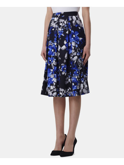 TAHARI Womens Blue Floral Knee Length Wear To Work Pleated Skirt Petites 6P