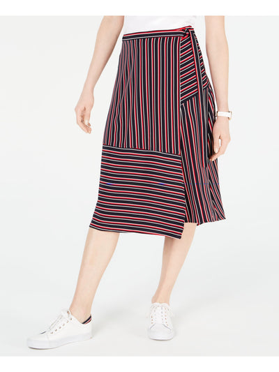 TOMMY HILFIGER Womens Navy Striped Wrap Skirt 4