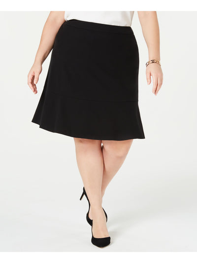 BAR III Womens Black Ruffled Zippered Knee Length Wear To Work A-Line Skirt Plus 18W