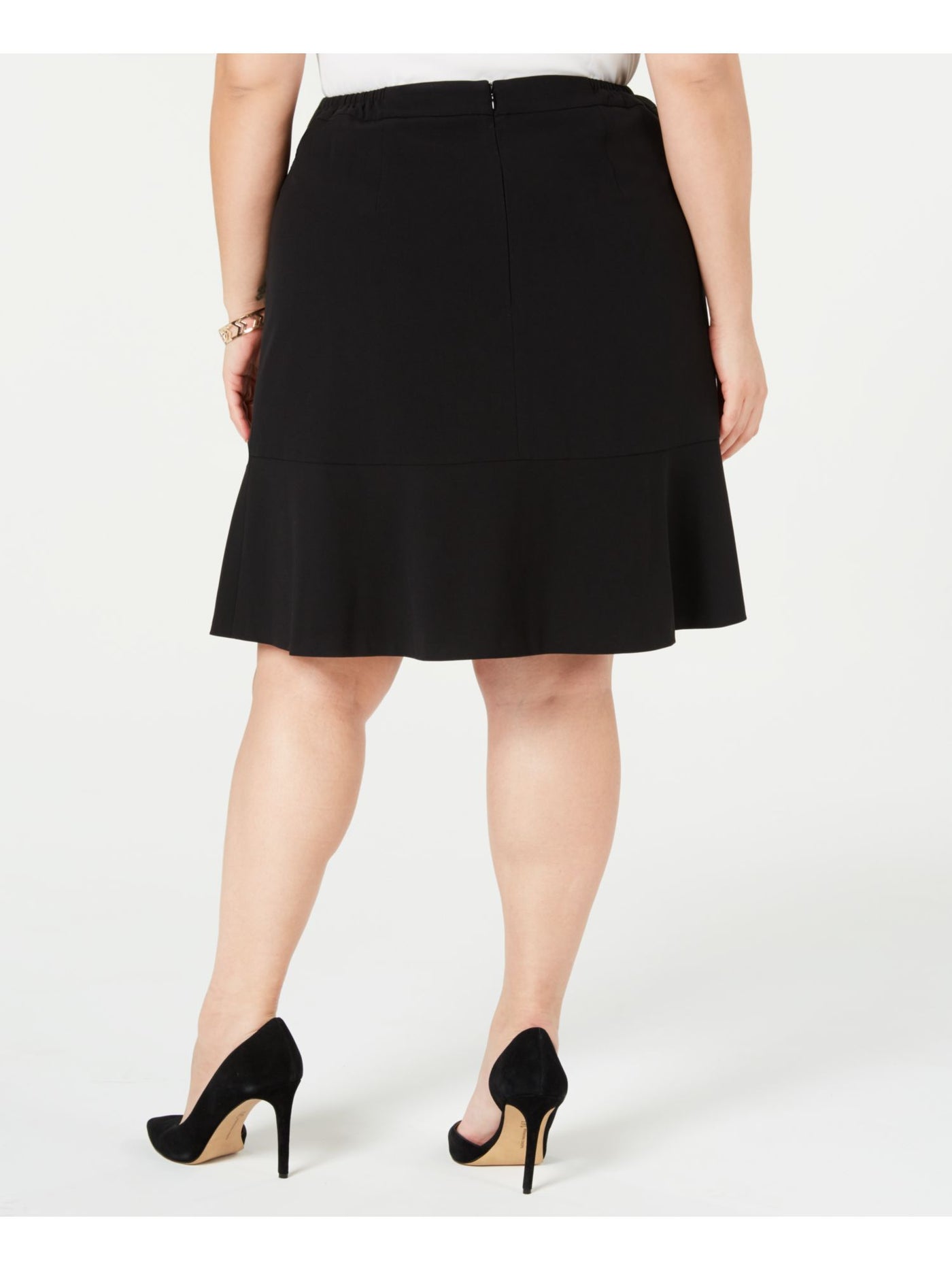 BAR III Womens Black Ruffled Zippered Knee Length Wear To Work A-Line Skirt Plus 18W