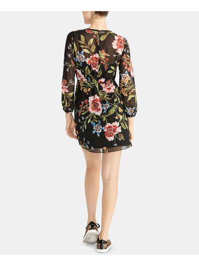 RACHEL ROY Womens Black Floral Long Sleeve Illusion Neckline Mini Shift Dress 8