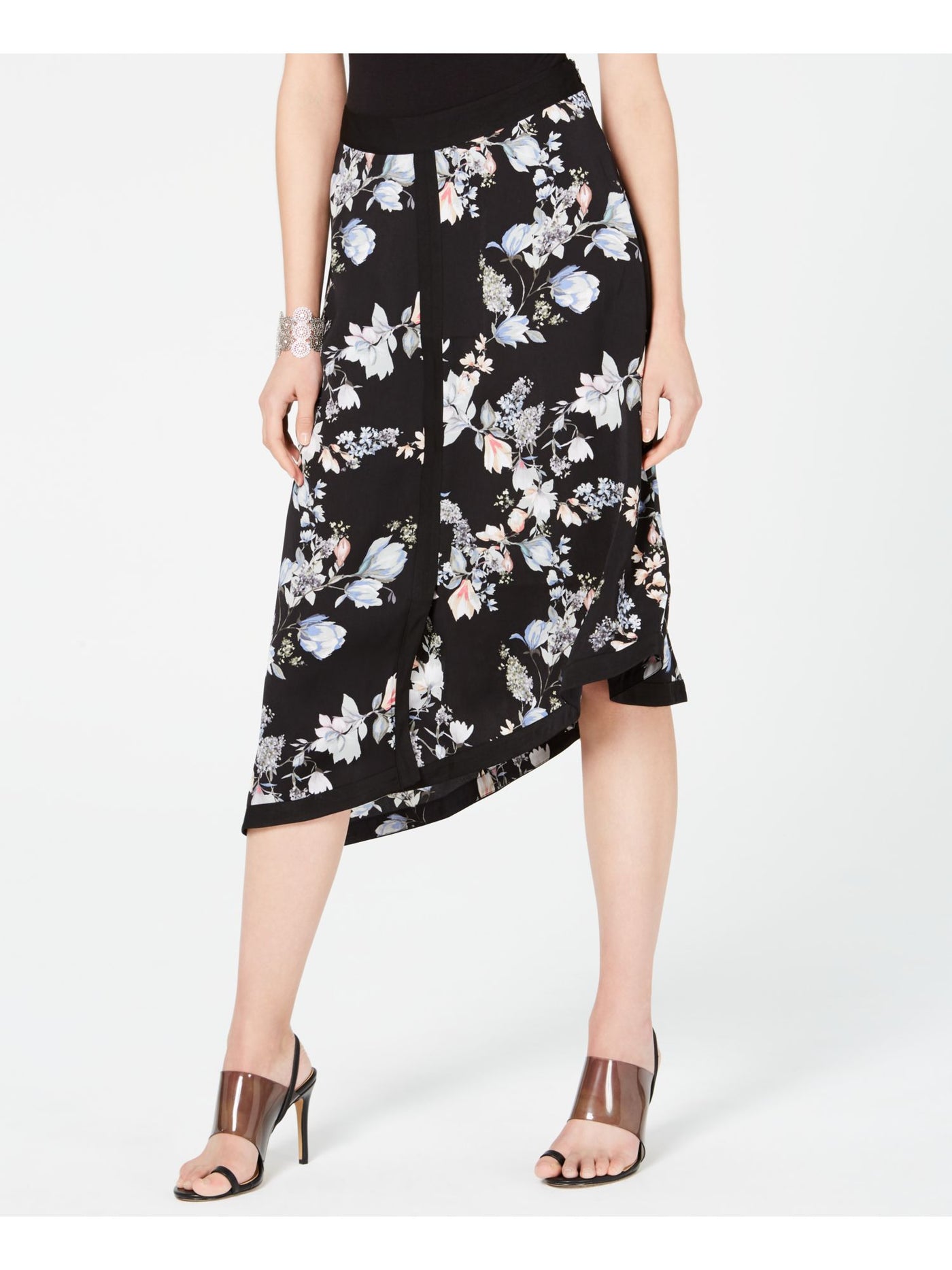 INC Womens Black Floral Midi Skirt 0