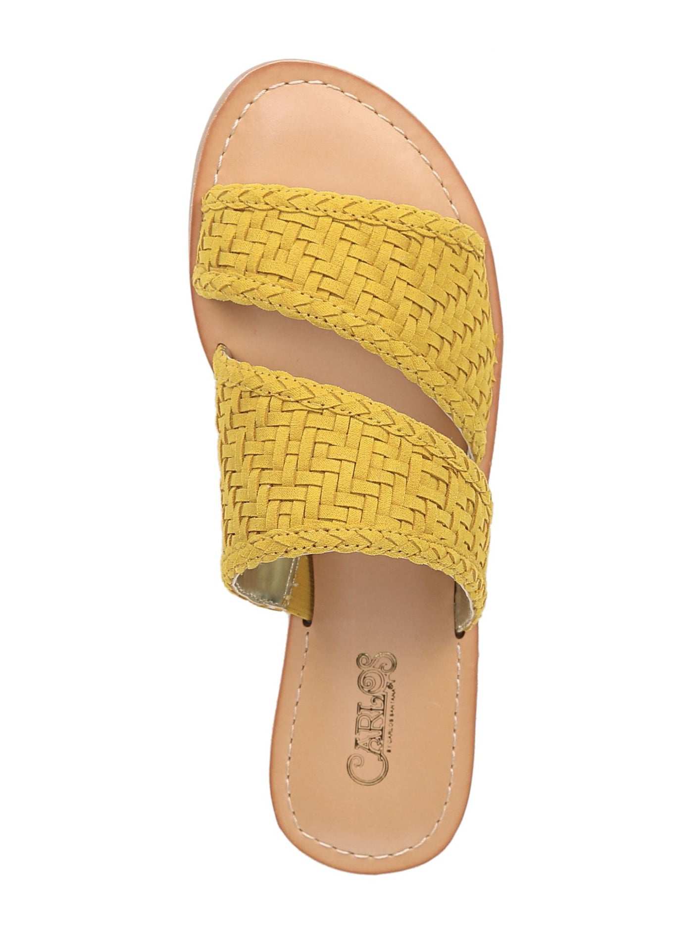 CARLOS BY CARLOS SANTANA Womens Yellow Woven Asymmetrical Padded Holly Round Toe Slip On Slide Sandals Shoes 7.5 M