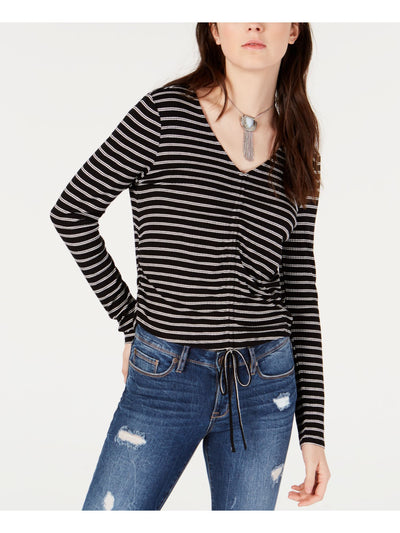 AMERICAN RAG Womens Striped Long Sleeve V Neck Blouse Juniors