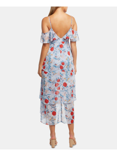 BARDOT Womens Cold Shoulder Short Sleeve V Neck Tea-Length Hi-Lo Dress