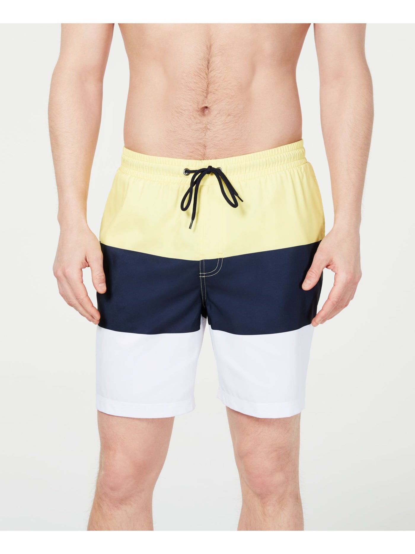 CLUBROOM Mens Yellow Drawstring Lined Color Block Classic Fit Swim Trunks S