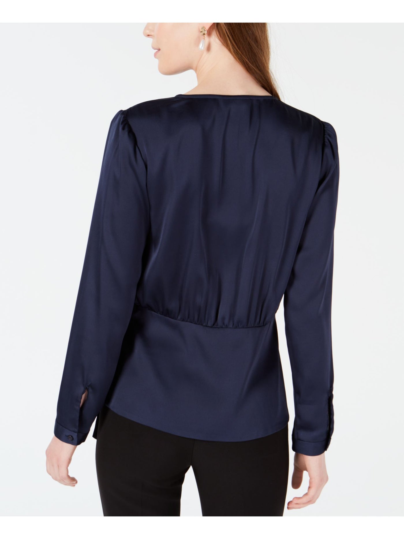 BAR III Womens Navy Tie Waist Long Sleeve V Neck Faux Wrap Top XXL