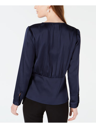 BAR III Womens Navy Tie Waist Long Sleeve V Neck Faux Wrap Top XXL