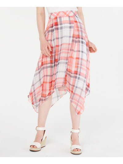 TOMMY HILFIGER Womens Red Plaid Below The Knee Circle Skirt 10