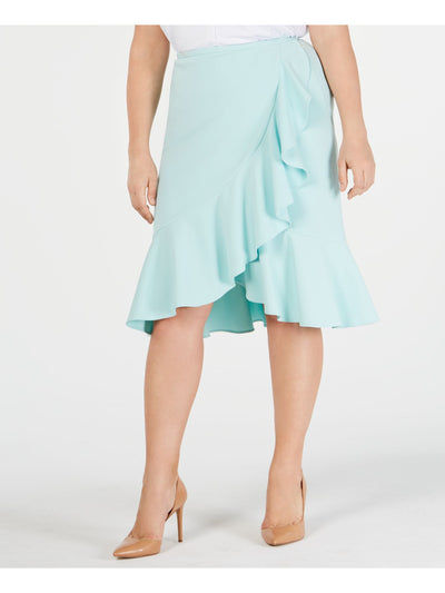 CALVIN KLEIN Womens Aqua Tulip Hem Knee Length Wear To Work Ruffled Skirt Plus 18W