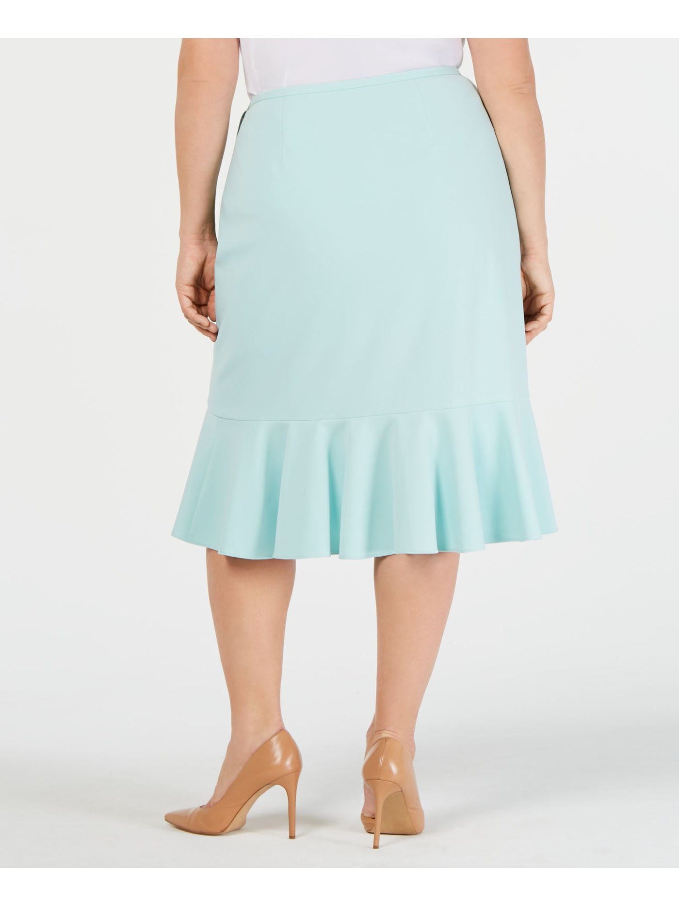 CALVIN KLEIN Womens Aqua Tulip Hem Knee Length Wear To Work Ruffled Skirt Plus 18W