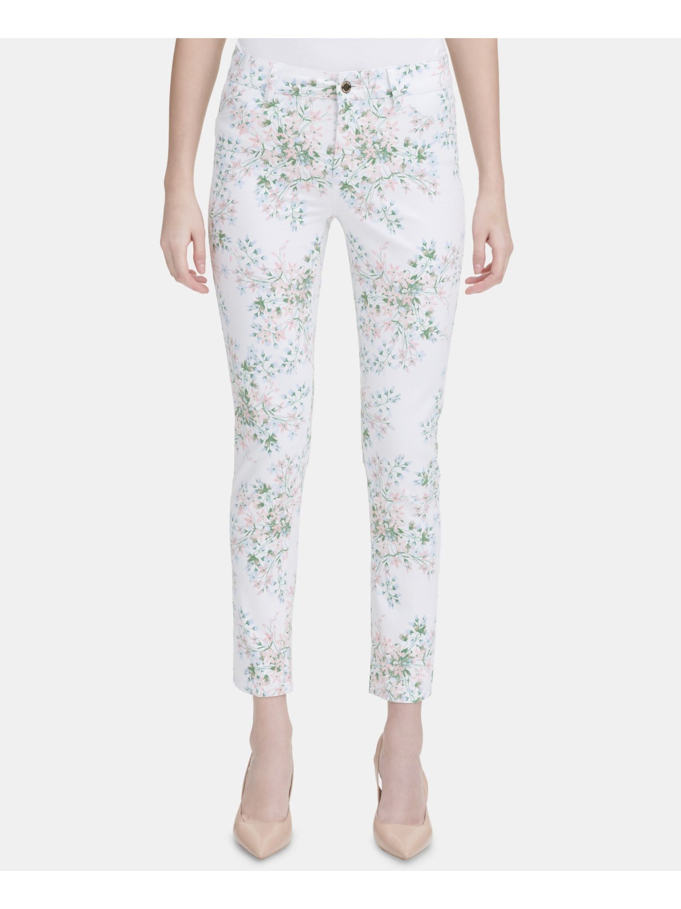 CALVIN KLEIN Womens White Floral Pants Size: 4