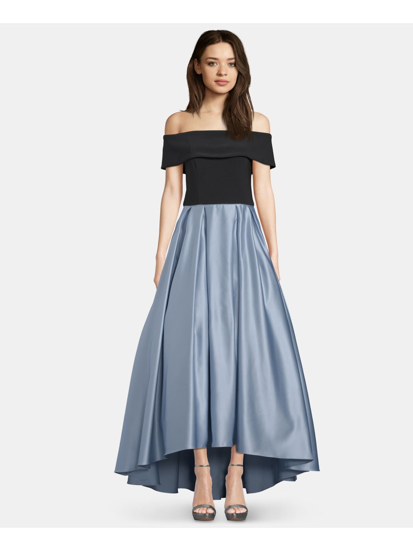 BETSY & ADAM Womens Light Blue Color Block Off Shoulder Full-Length Formal Hi-Lo Dress 6
