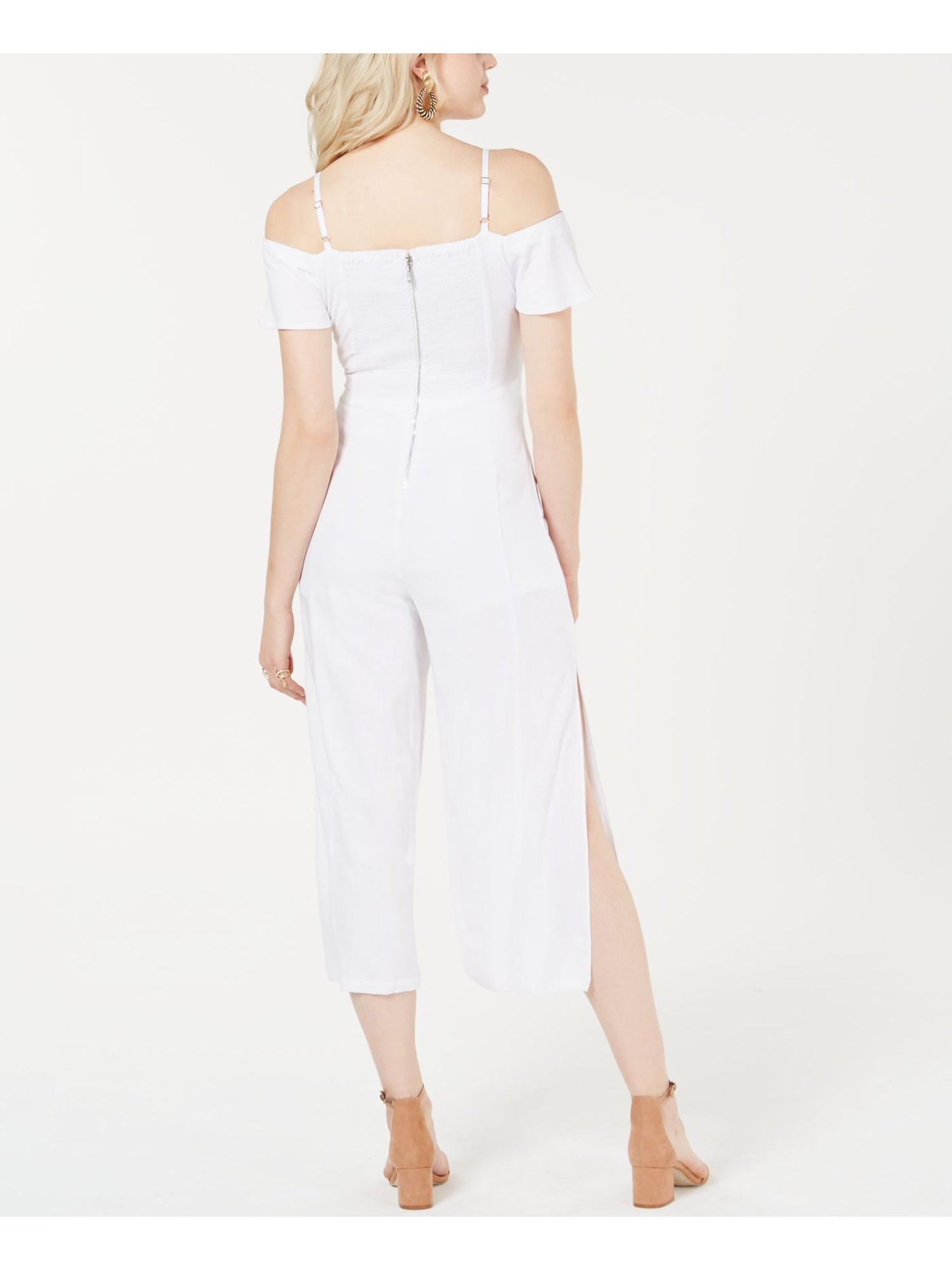 GUESS Womens White Cut Out Slitted Spaghetti Strap Sweetheart Neckline Party Cropped Jumpsuit 2