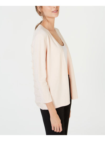 ALFANI Womens Pink Fringe-back Long Sleeve Open Cardigan Sweater L