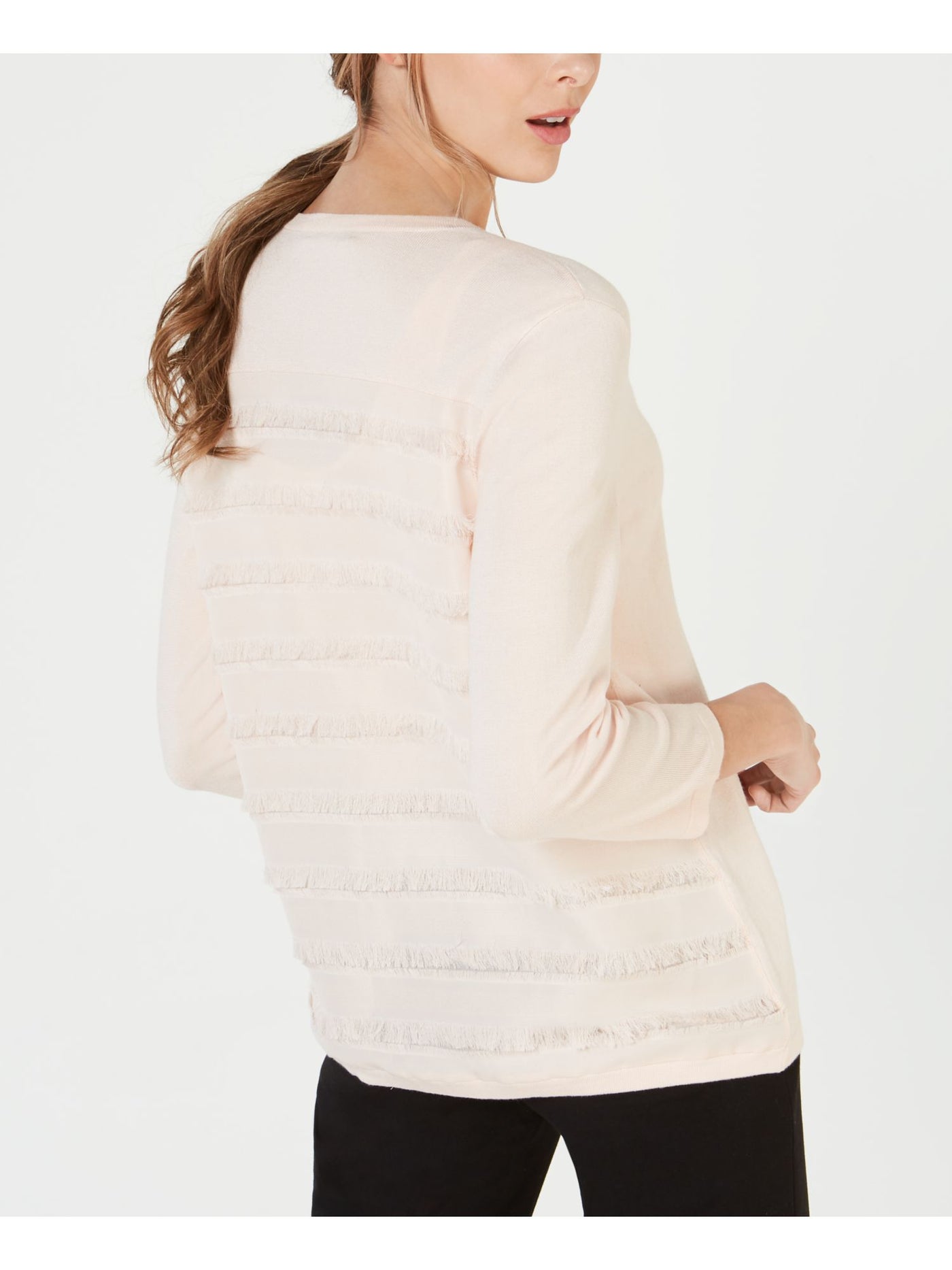 ALFANI Womens Pink Fringe-back Long Sleeve Open Cardigan Sweater M