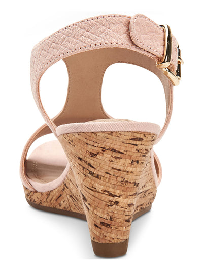 CHARTER CLUB Womens Pink Textured Cork T-Strap Comfort Shelbee Round Toe Wedge Buckle Slingback Sandal 9 M