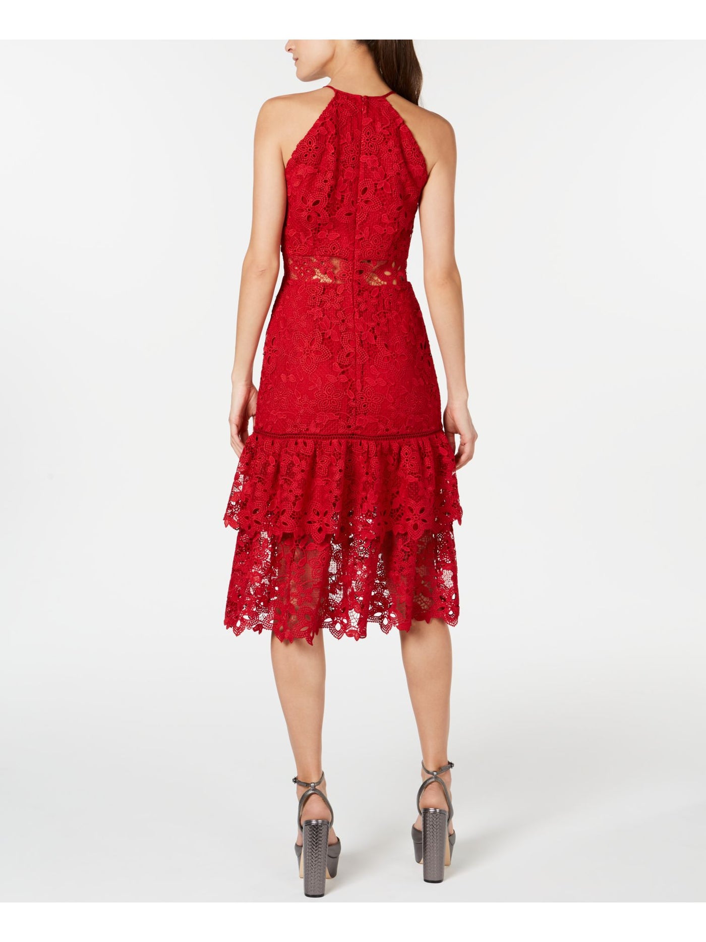 RACHEL ZOE Womens Red Sleeveless Halter Midi Sheath Cocktail Dress Size: 6