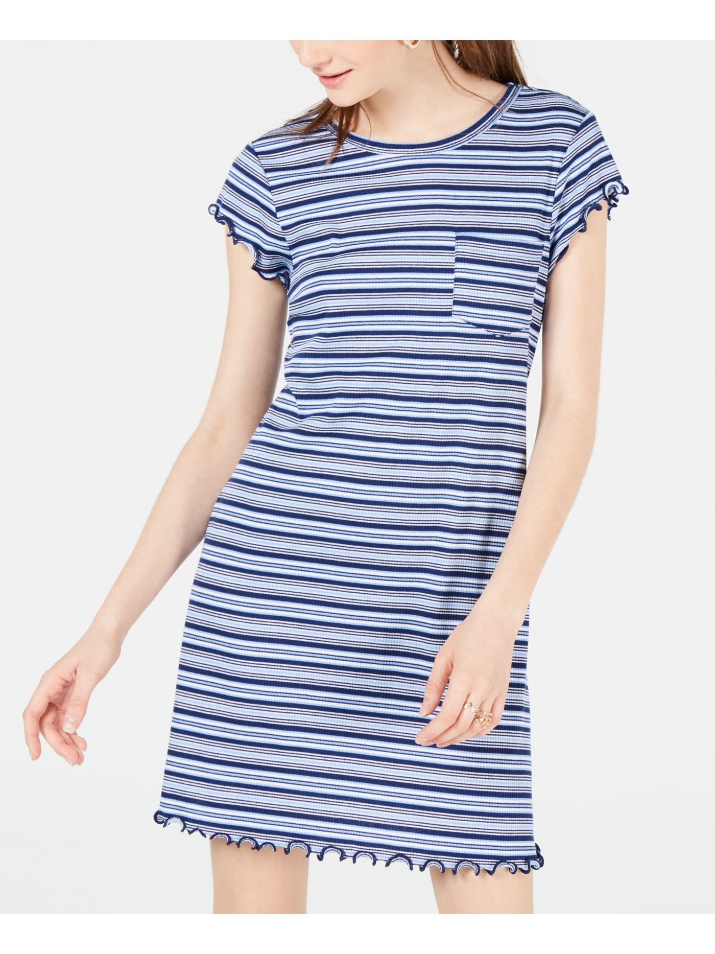 ULTRA FLIRT Womens Blue Striped Short Sleeve Short Dress Juniors Size: XS
