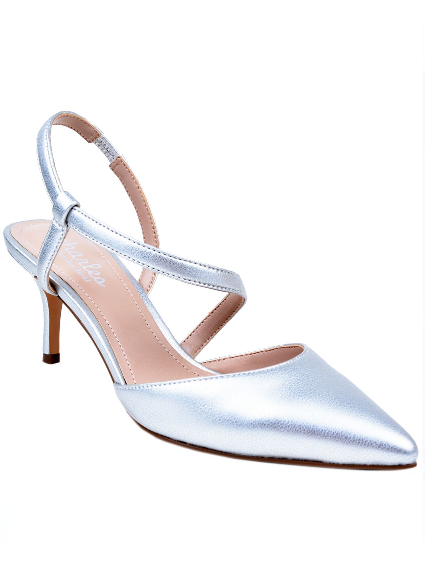 CHARLES BY CHARLES DAVID Womens Silver Asymmetrical Adjustable Alda Pointed Toe Stiletto Slip On Dress Slingback 7.5 M
