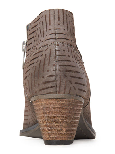 CHARLES BY CHARLES DAVID Womens Gray Perforated Padded Zander Almond Toe Block Heel Zip-Up Leather Booties 5.5 M