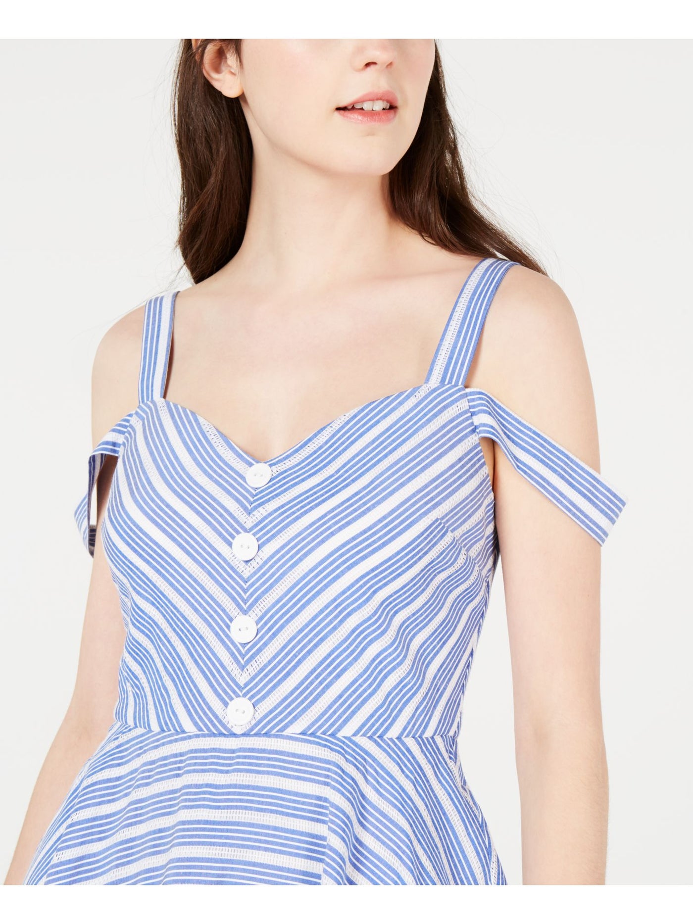 CITY STUDIO Womens Blue Striped Sleeveless V Neck Above The Knee Fit + Flare Dress 3