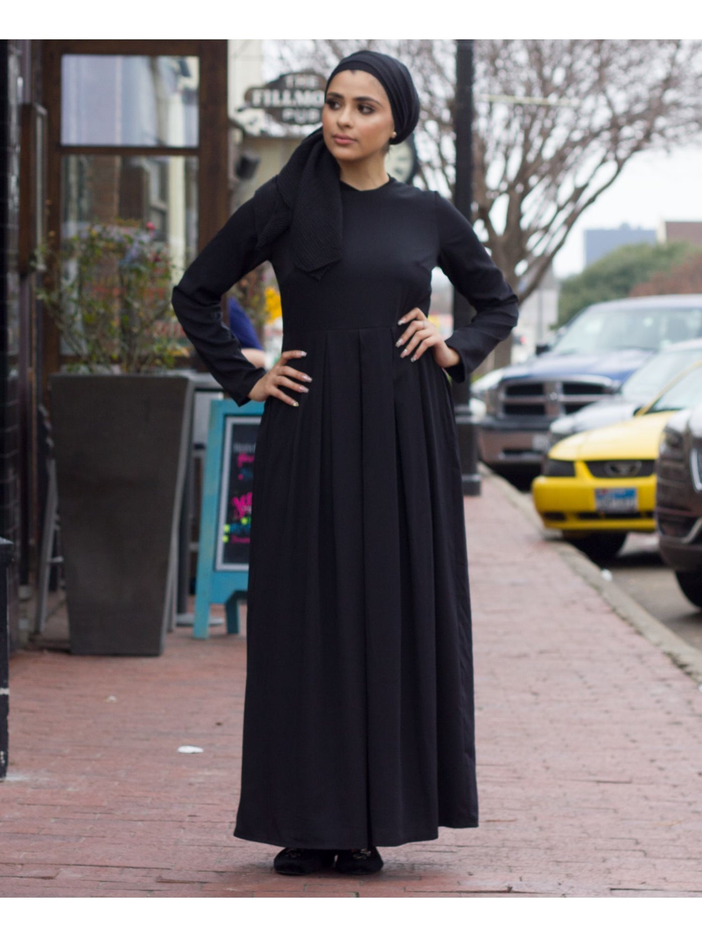 VERONA Womens Black Long Sleeve Crew Neck Maxi Pleated Dress L