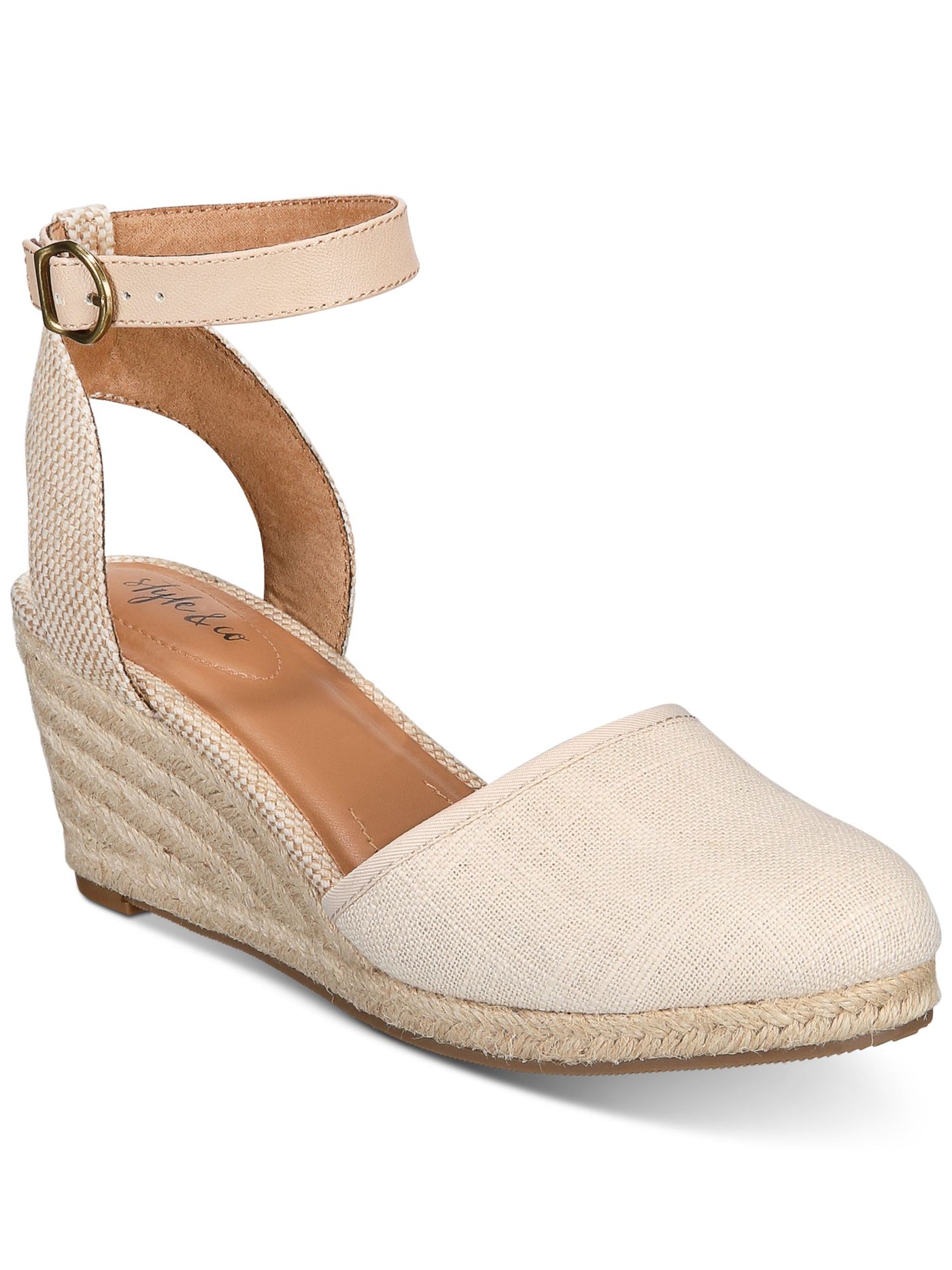 STYLE & COMPANY Womens Beige Cushioned Ankle Strap Mailena Round Toe Wedge Buckle Espadrille Shoes 12 M