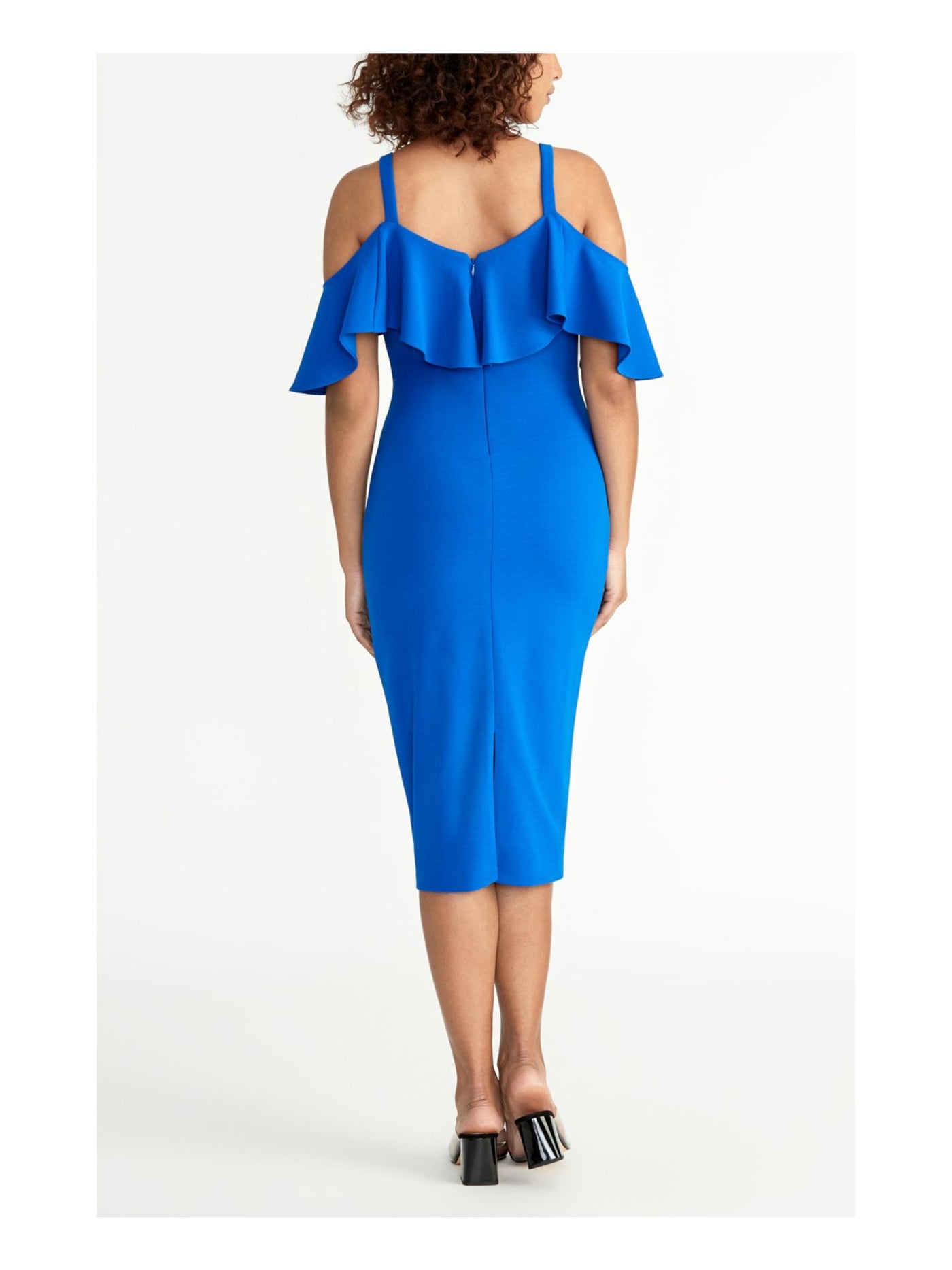 RACHEL RACHEL ROY Womens Blue Cold Shoulder Ruffled Short Sleeve V Neck Midi Evening Body Con Dress S