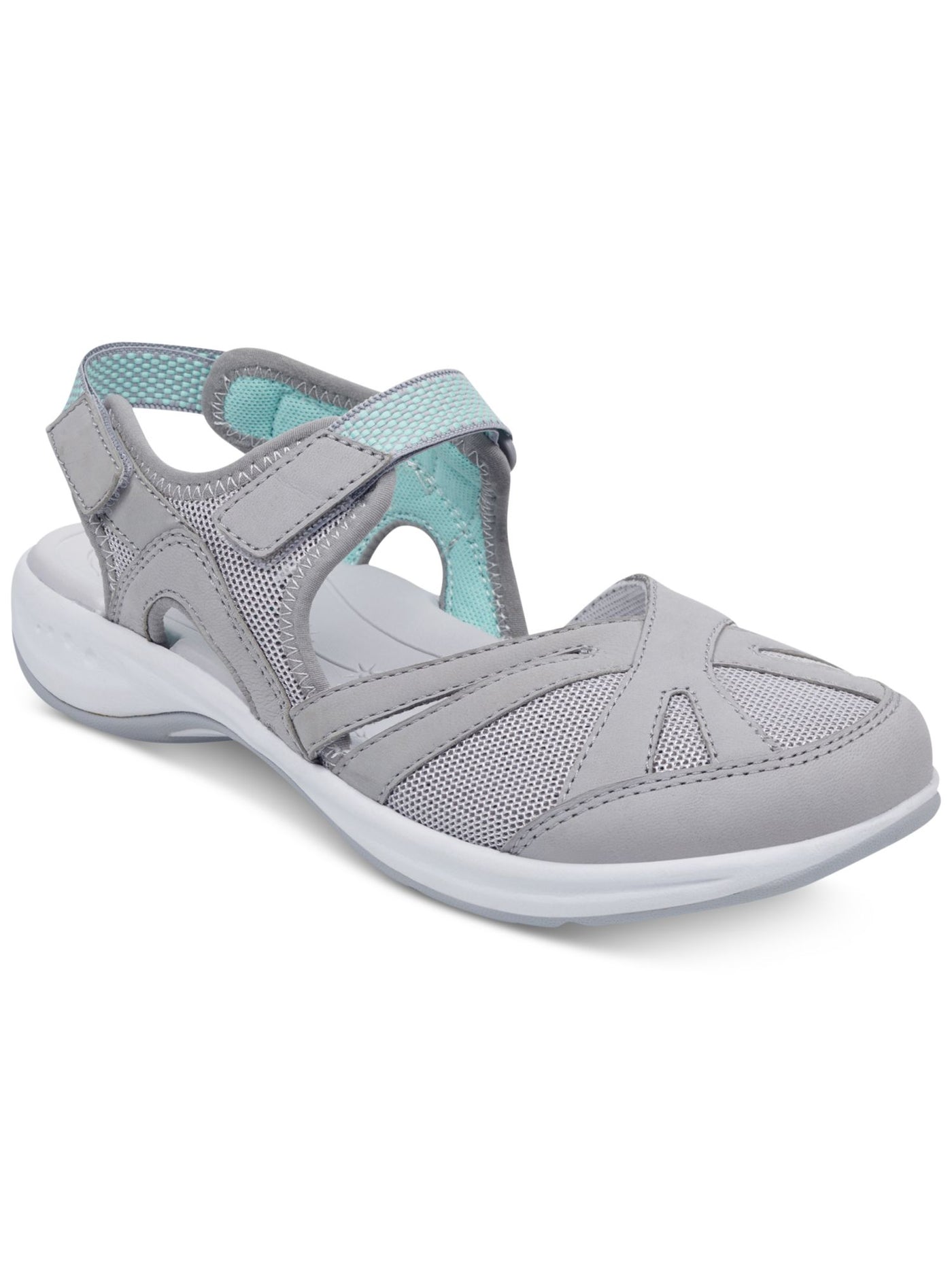 EASY SPIRIT Womens Gray 1/2" Platform Strappy Adjustable Padded Water Resistant Arch Support Splash Round Toe Wedge Leather Slingback Sandal 8 WW