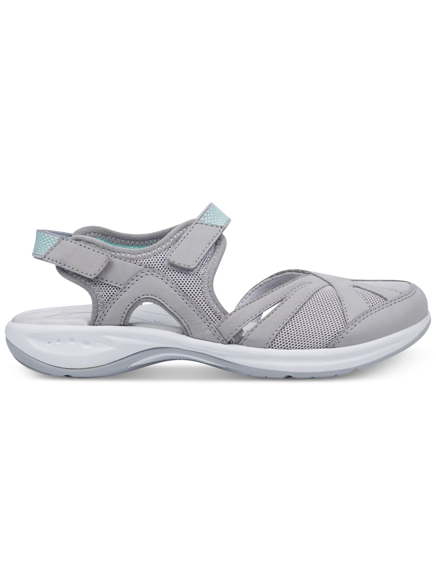 EASY SPIRIT Womens Gray 1/2" Platform Strappy Adjustable Padded Water Resistant Arch Support Splash Round Toe Wedge Leather Slingback Sandal 8 WW